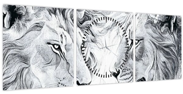 Kép - Rajzolt oroszlánfejek (órával) (90x30 cm)