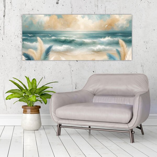 Kép – Festett strand lágy színekben (120x50 cm)