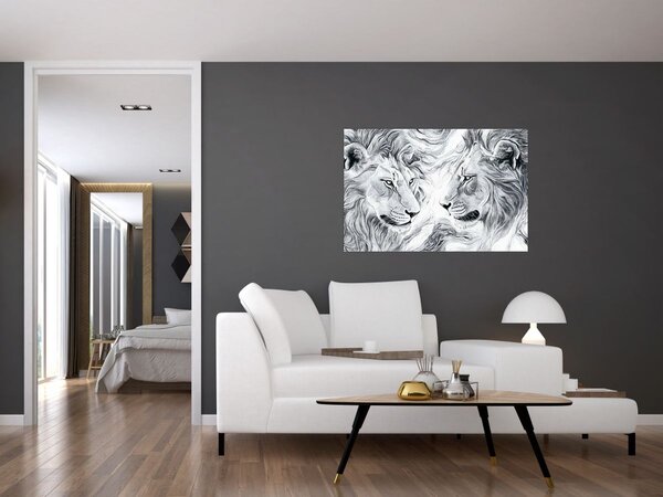 Kép - Rajzolt oroszlánfejek (90x60 cm)
