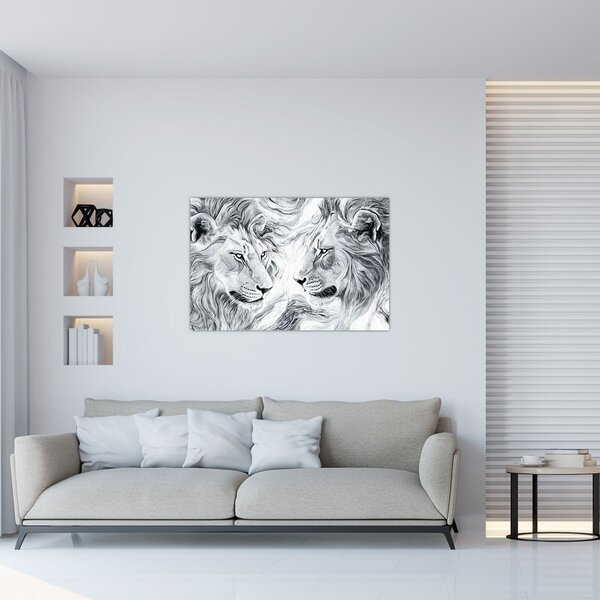 Kép - Rajzolt oroszlánfejek (90x60 cm)