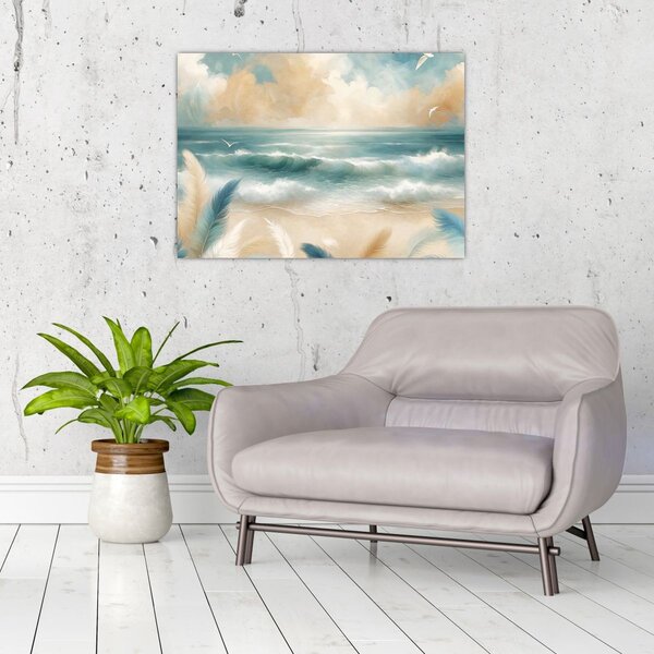 Kép – Festett strand lágy színekben (70x50 cm)