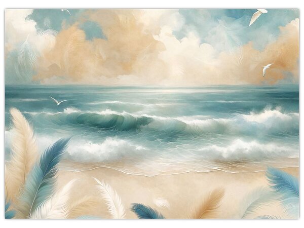 Kép – Festett strand lágy színekben (70x50 cm)