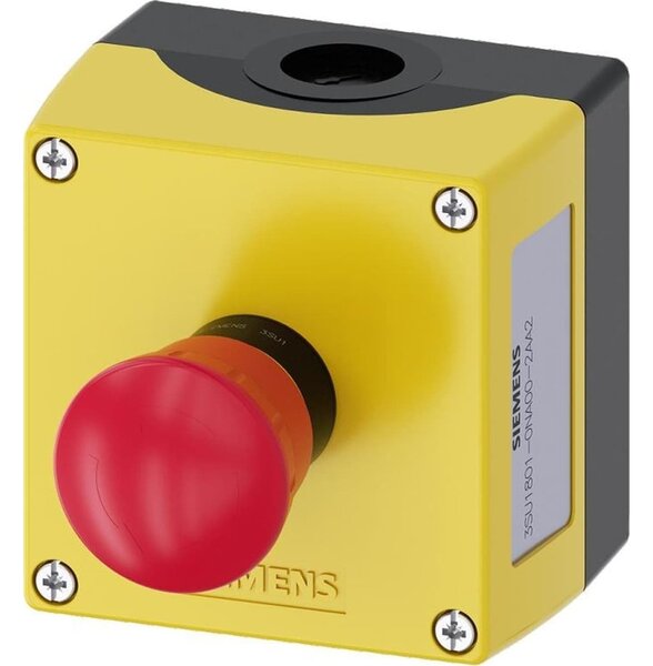 Siemens 3SU18010NA002AA2 3SU1801-0NA00-2AA2 Gomba alakú kapcsoló házban Sárga Forgató reteszelés 1 db