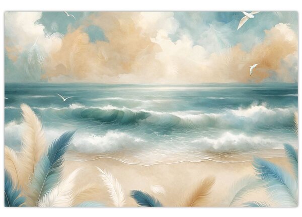 Kép – Festett strand lágy színekben (90x60 cm)