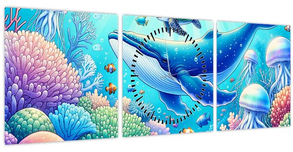 Kép – Víz alatti világ (órával) (90x30 cm)