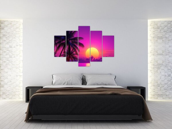 Kép - Lila naplemente pálmafával (150x105 cm)