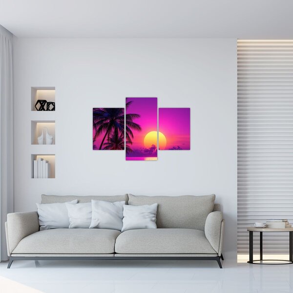 Kép - Lila naplemente pálmafával (90x60 cm)