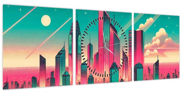 Kép – Nagyváros pop-art stílusban (órával) (90x30 cm)