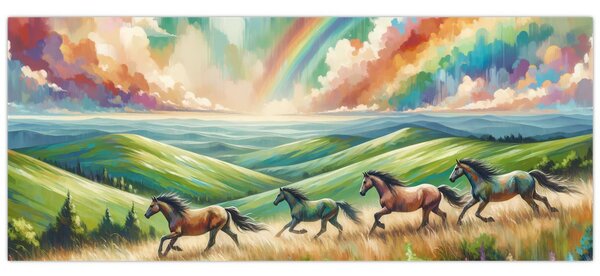 Kép – Vágtázó lovak a tájban (120x50 cm)
