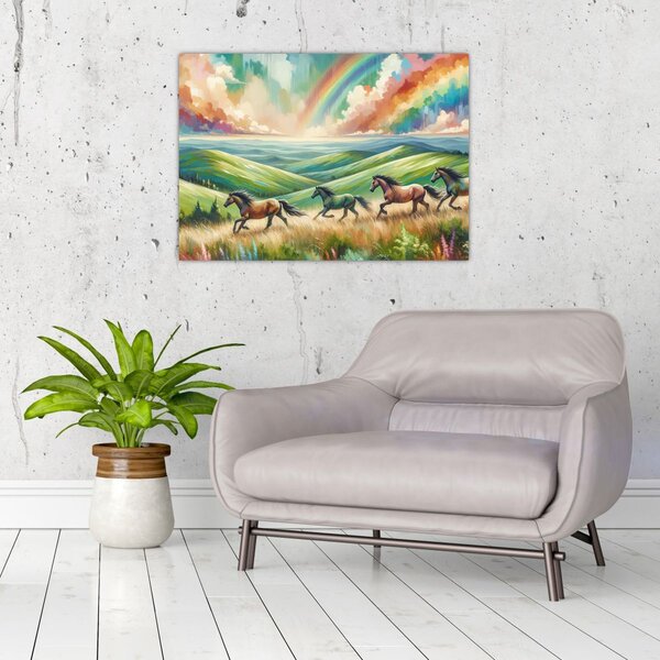 Kép – Vágtázó lovak a tájban (70x50 cm)