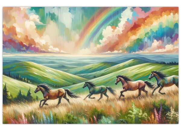 Kép – Vágtázó lovak a tájban (90x60 cm)
