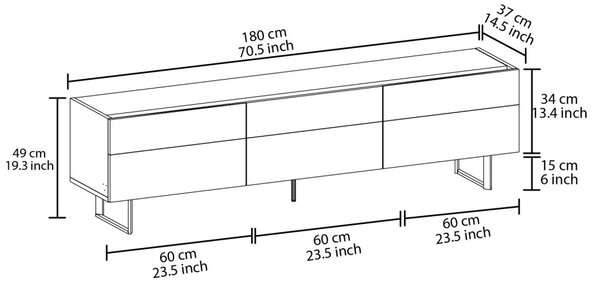 Sign TV-állvány, fekete-tölgy, 180 cm