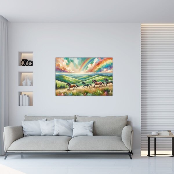 Kép – Vágtázó lovak a tájban (90x60 cm)