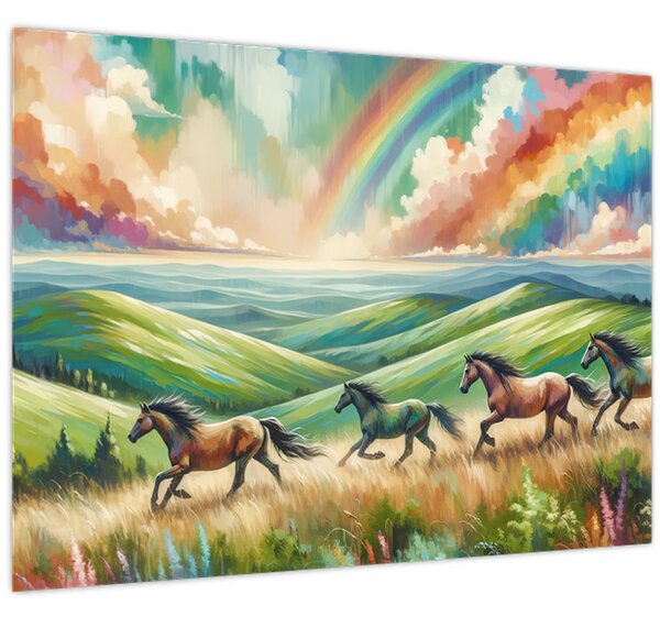 Kép – Vágtázó lovak a tájban (70x50 cm)