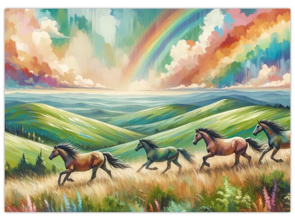 Kép – Vágtázó lovak a tájban (70x50 cm)