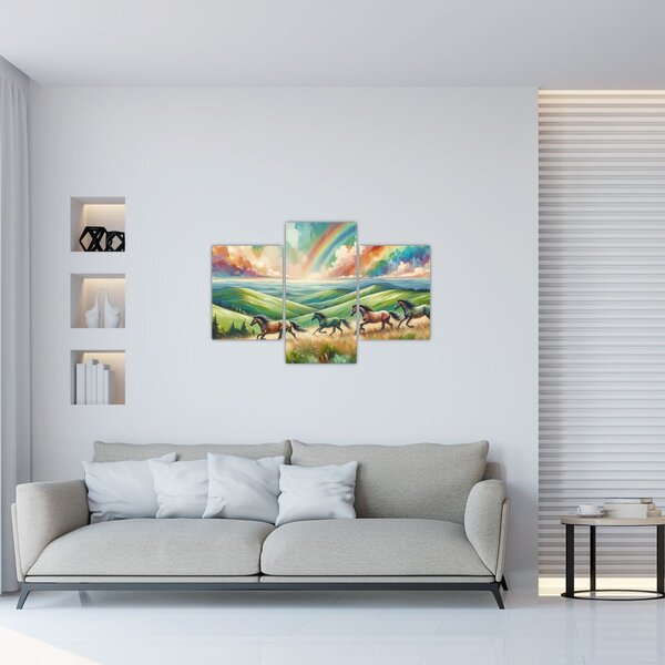 Kép – Vágtázó lovak a tájban (90x60 cm)