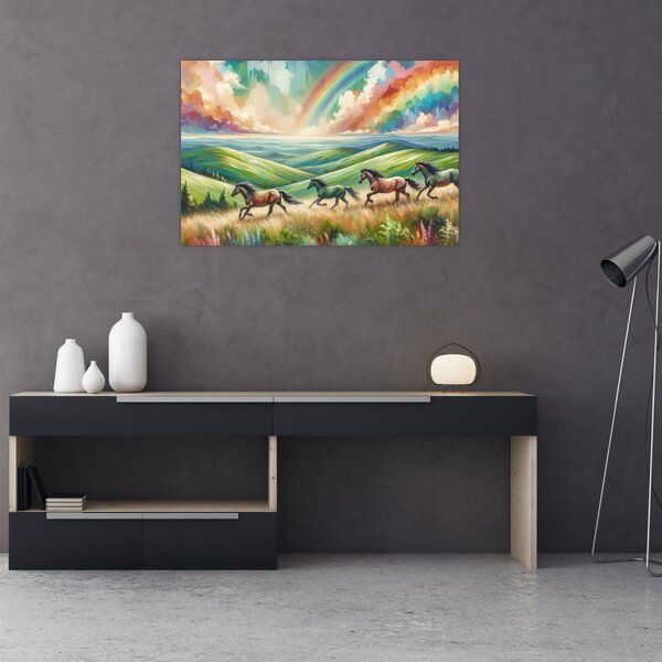 Kép – Vágtázó lovak a tájban (90x60 cm)