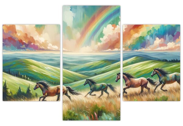 Kép – Vágtázó lovak a tájban (90x60 cm)