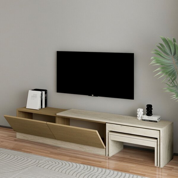 Nest TV-állvány, travertin-meleg tölgy, 180 cm