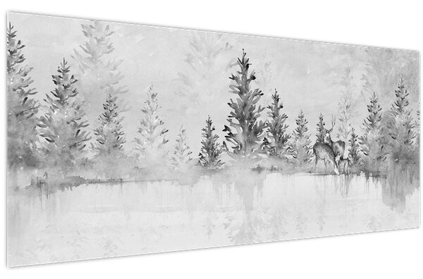 Kép - Szarvas a tónál (120x50 cm)