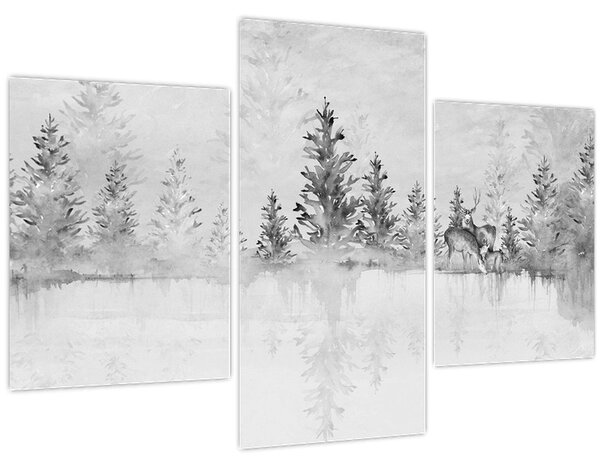 Kép - Szarvas a tónál (90x60 cm)