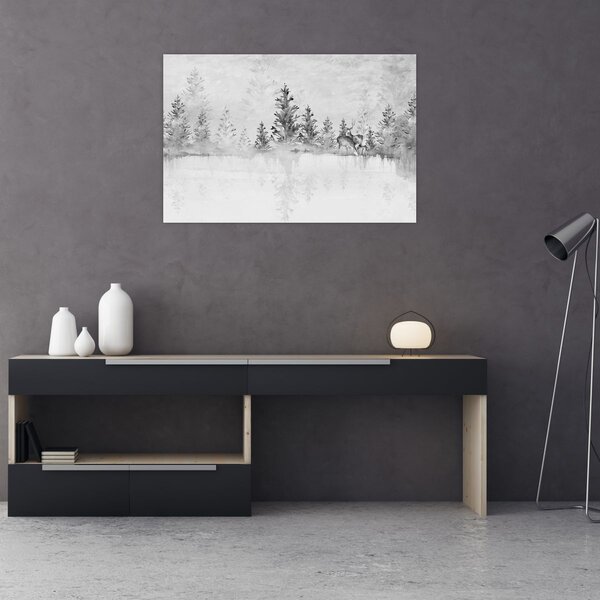Kép - Szarvas a tónál (90x60 cm)