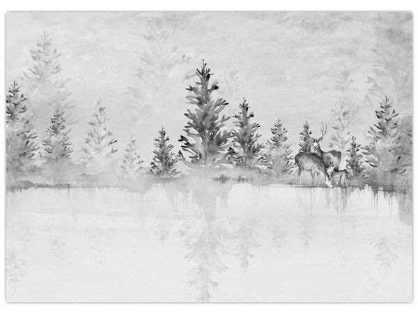 Kép - Szarvas a tónál (70x50 cm)