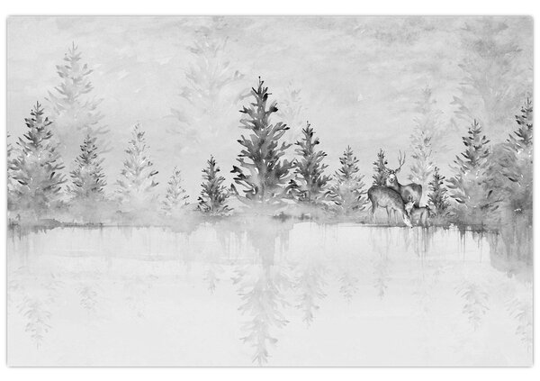 Kép - Szarvas a tónál (90x60 cm)