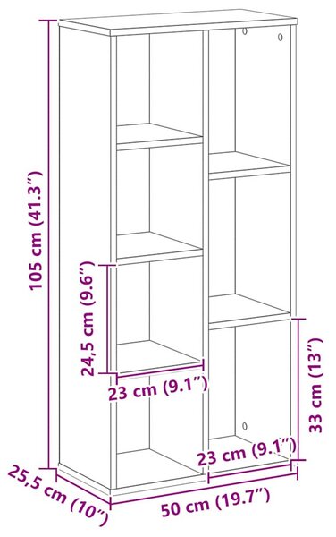 Kézműves tölgy szerelt fa könyvespolc 50 x 25 x 105 cm