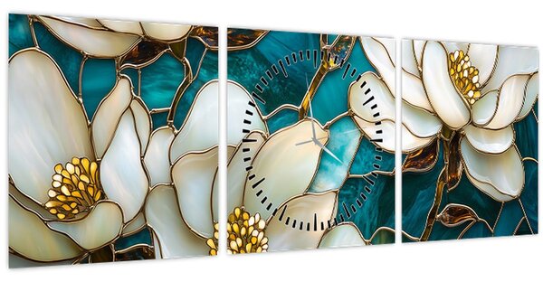 Kép - Ólomüveg magnóliával (órával) (90x30 cm)