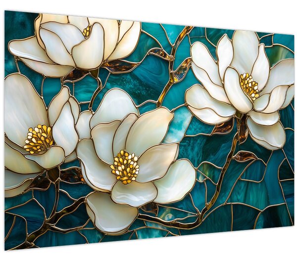 Kép - Ólomüveg magnóliával (90x60 cm)