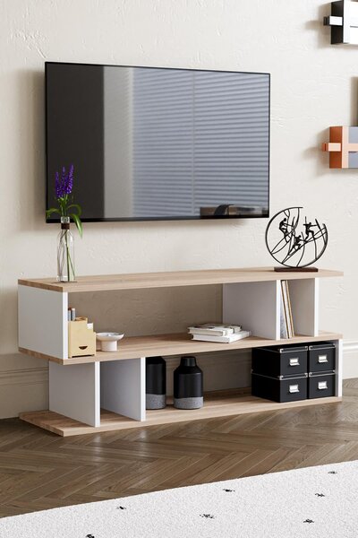 Selya TV-állvány, sonoma tölgy-fehér, 120 cm