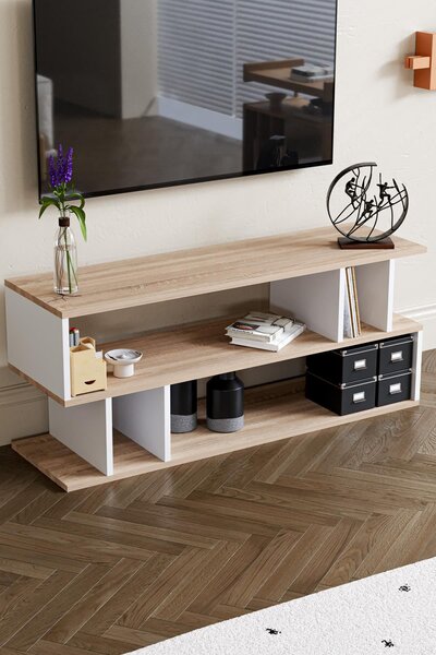 Selya TV-állvány, sonoma tölgy-fehér, 120 cm