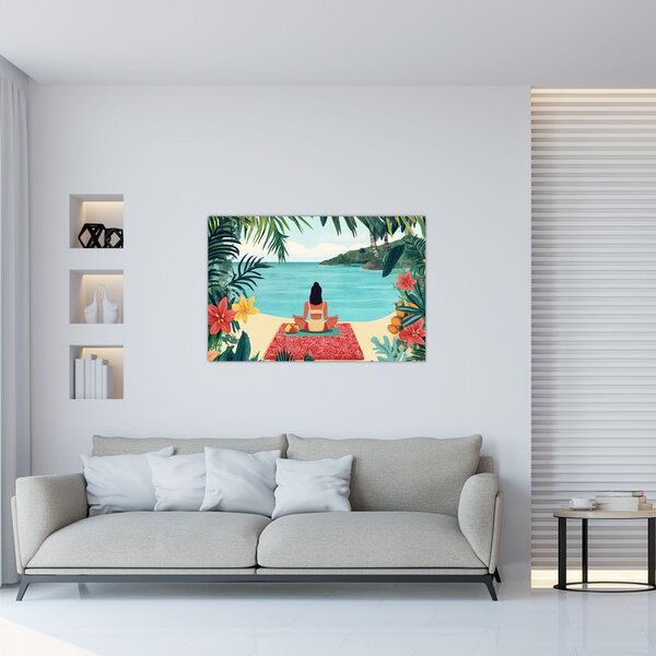 Kép - Jóga nő a tengerparton (90x60 cm)