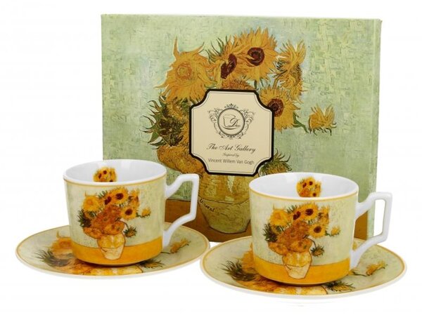 Porcelán kávéscsésze szett díszdobozban - 110ml - Van Gogh: Napraforgók