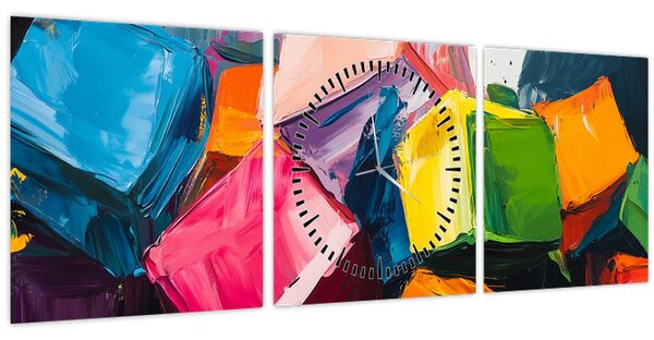 Kép - Színes kockák (órával) (90x30 cm)