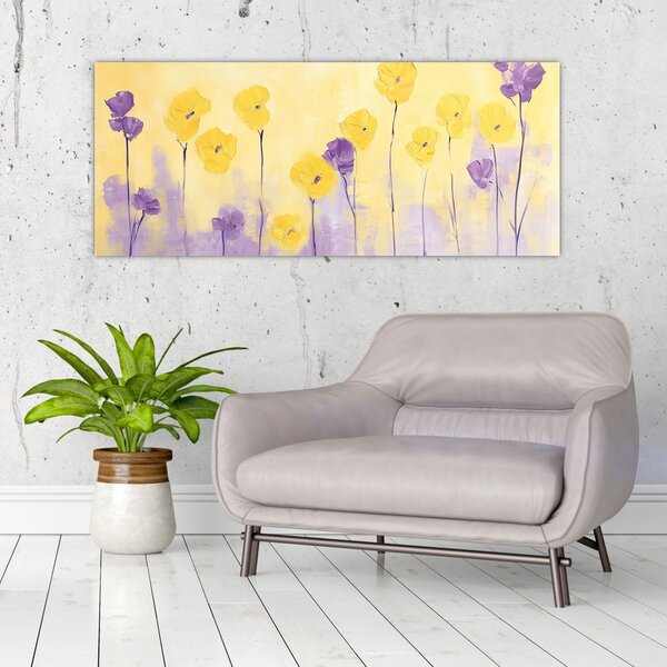 Kép - Lila és sárga virágok (120x50 cm)