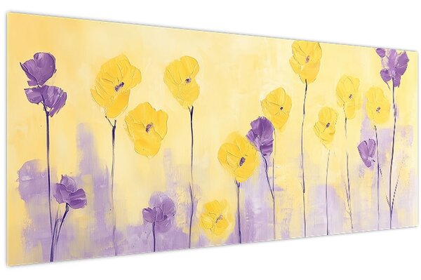 Kép - Lila és sárga virágok (120x50 cm)