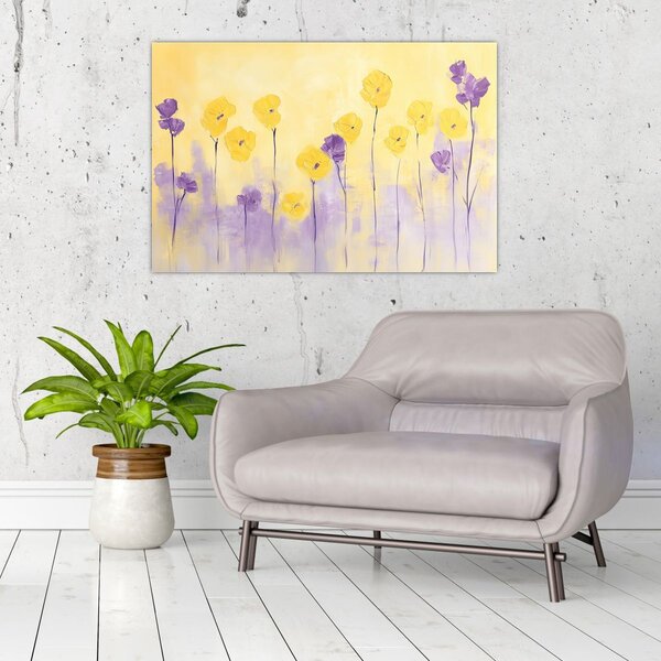 Kép - Lila és sárga virágok (90x60 cm)