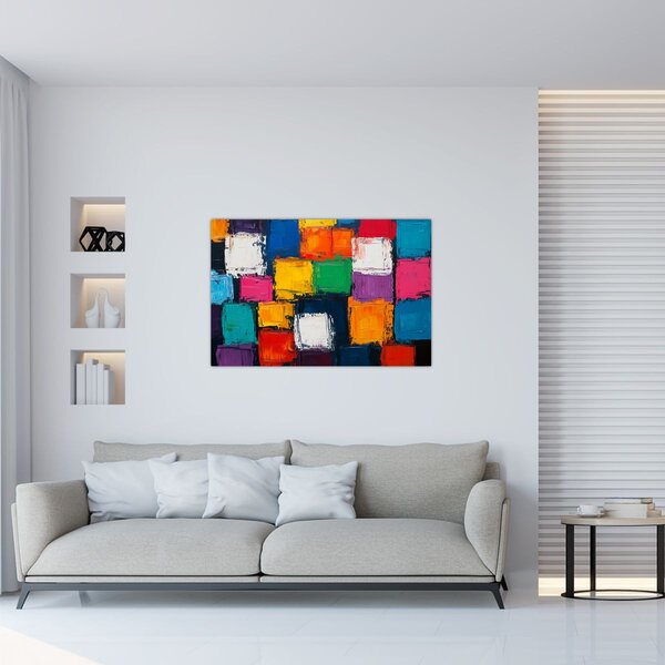 Kép - Színes négyzetek festménye (90x60 cm)