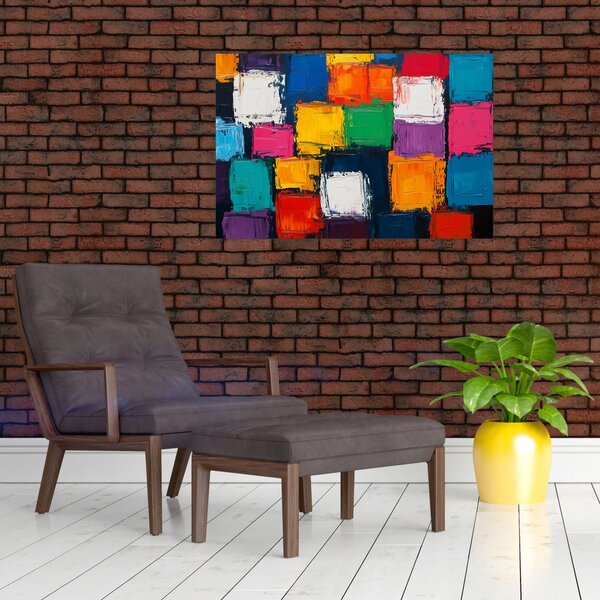 Kép - Színes négyzetek festménye (90x60 cm)