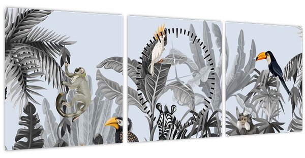 Kép - Illusztrált dzsungel (órával) (90x30 cm)