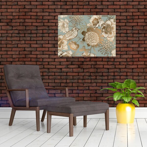 Üveg kép - Kert egy madárral (70x50 cm)