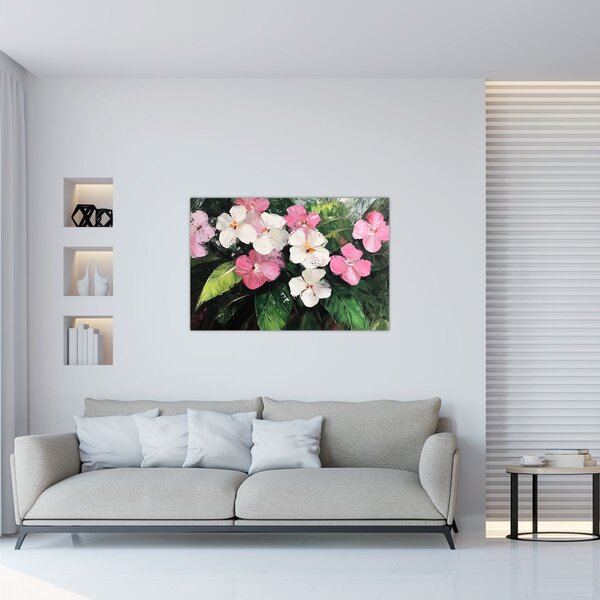 Kép - Rózsaszín és fehér virágok (90x60 cm)