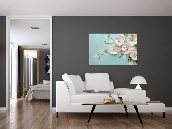 Kép - Virágok kék háttéren (90x60 cm)