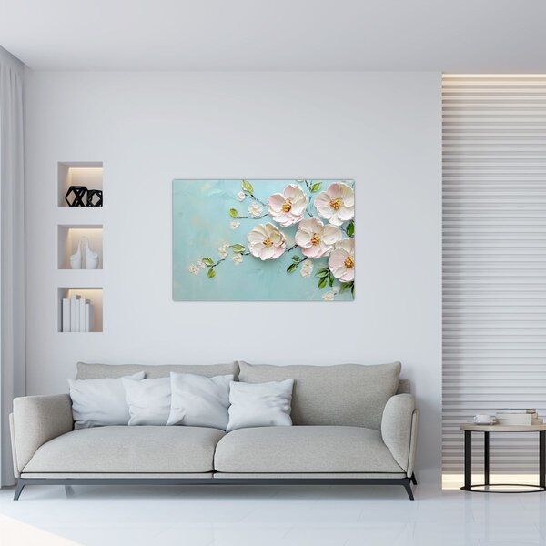 Kép - Virágok kék háttéren (90x60 cm)