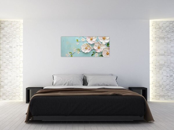 Kép - Virágok kék háttéren (120x50 cm)