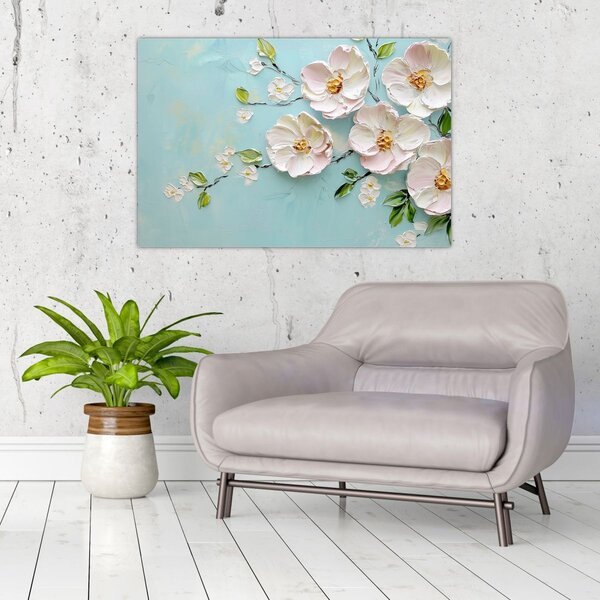 Kép - Virágok kék háttéren (90x60 cm)