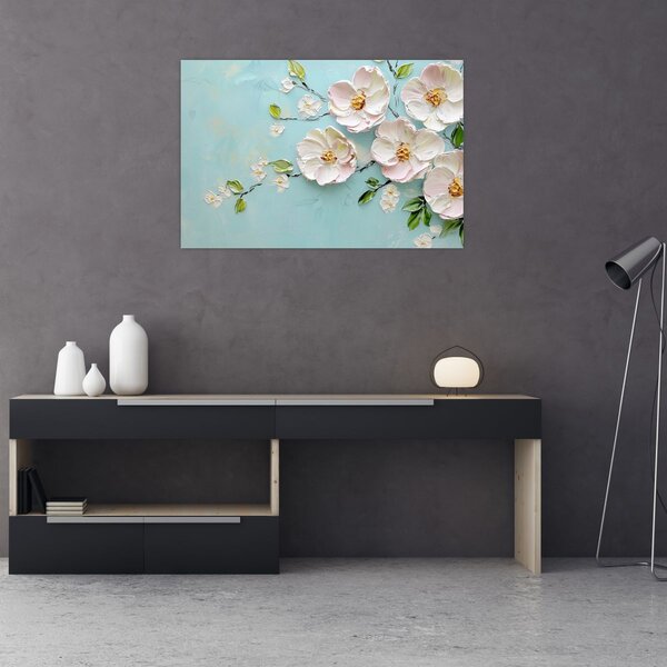 Kép - Virágok kék háttéren (90x60 cm)