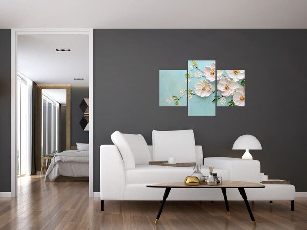 Kép - Virágok kék háttéren (90x60 cm)